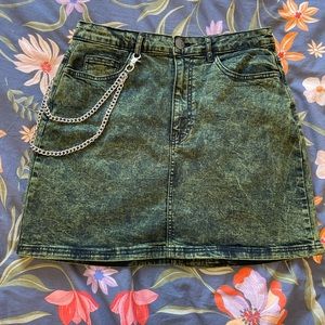 Hell Bunny acid wash green denim mini skirt with detachable chain